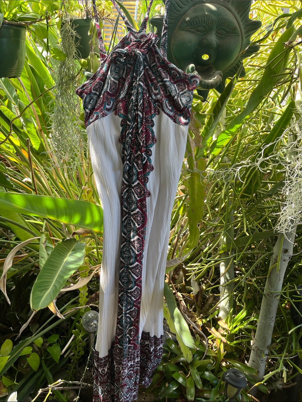Xhilaration White Maxi Dress with Maroon and Teal Pattern